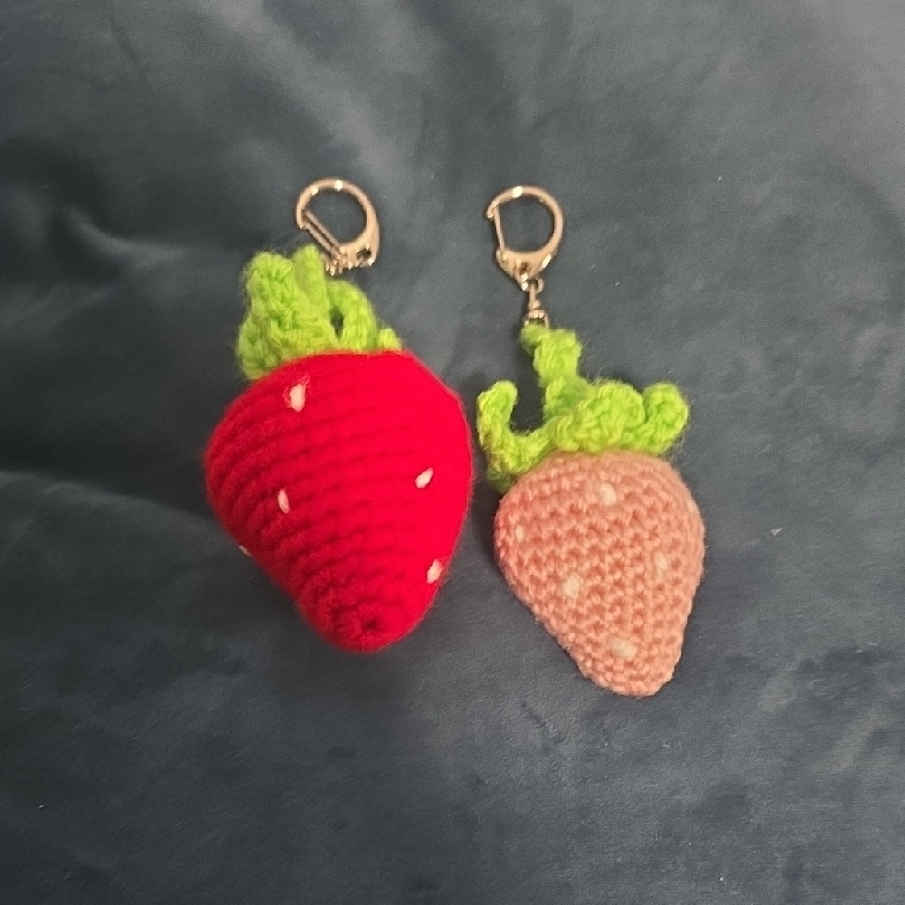 Handcrafted Strawberry Keychain Set - Red and Pink